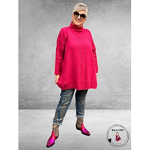 No.1 By OX Gebreide Poncho-Trui Magenta Pink